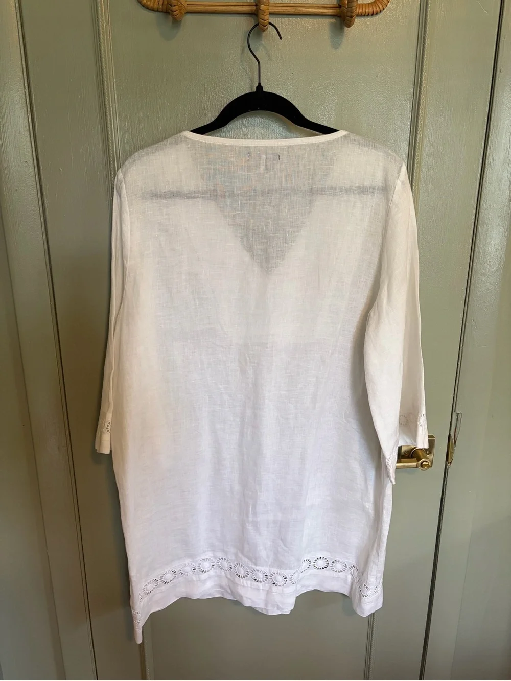 J. Crew White Linen V-Neck Tunic with Eyelet Trim